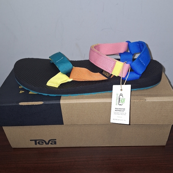 A pair of Teva Original Universal sandals with multicolored straps. NWT - Picture 4 of 9